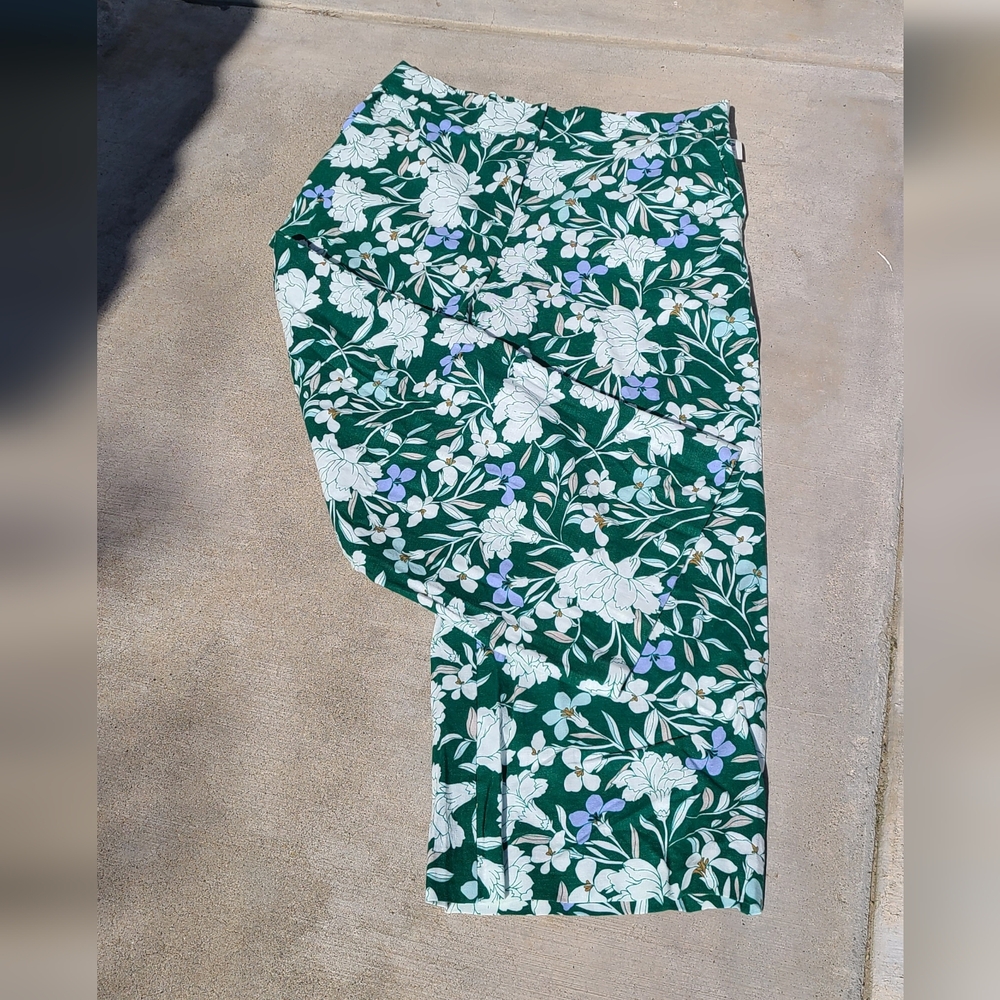 Ladies Size 12 The Linen Wide Leg High Rise Above Ankle Pants Floral Print